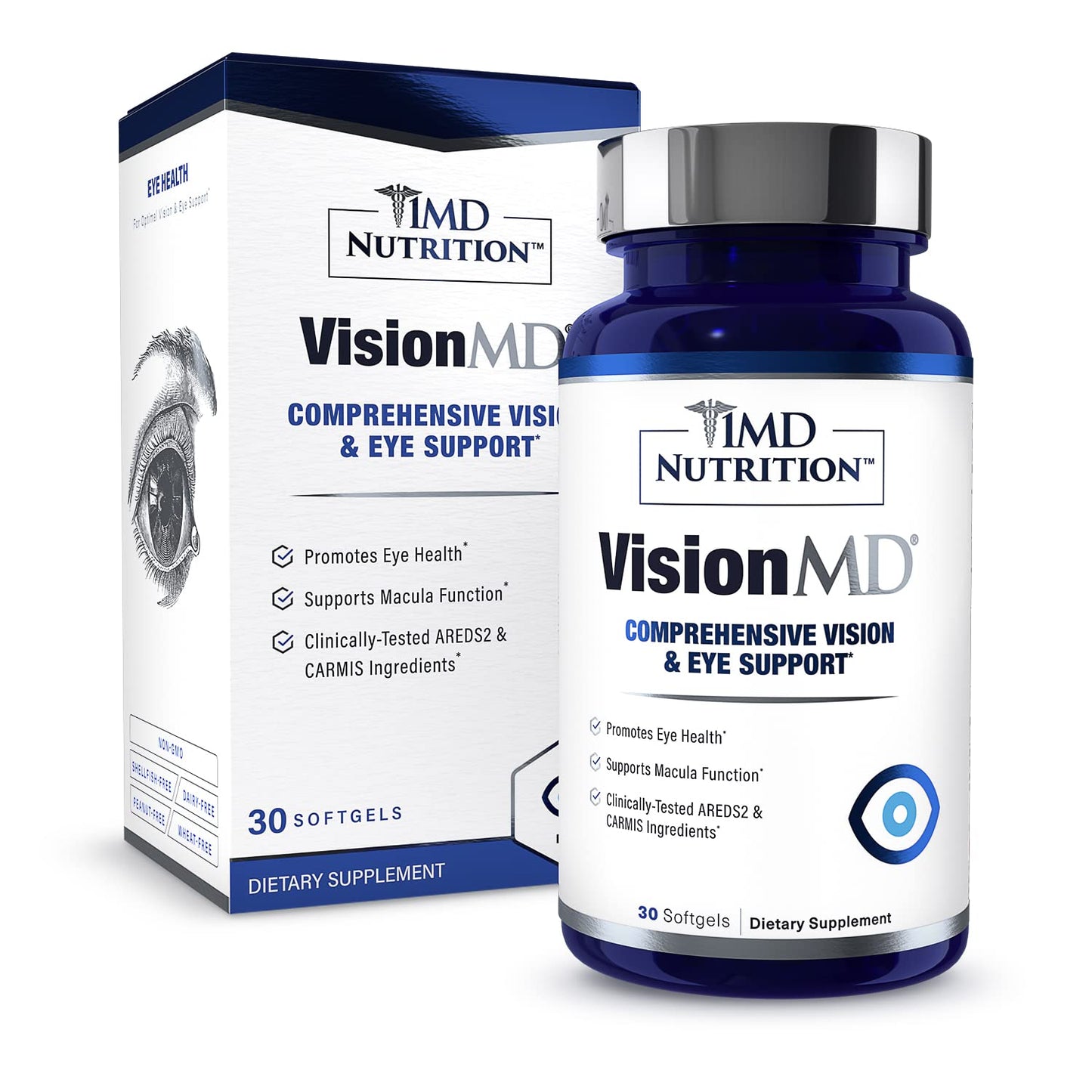 1MD Nutrition VisionMD Eye Vitamin CARMIS - Eye Supplement for Adults - with OptiLut Lutein & Zeaxanthin - Supports Vision Health Care, Everyday Eye Strain, & Occasional Dry Eye - 30 Softgels