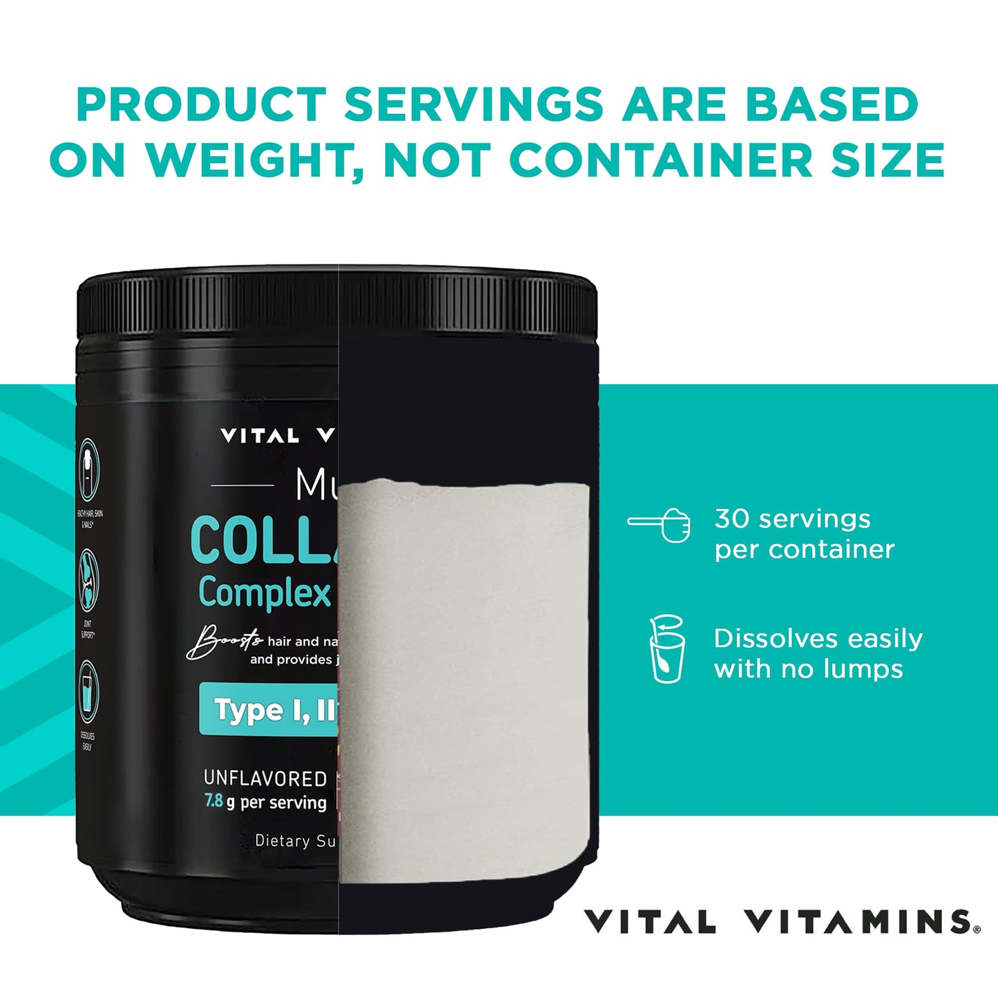 Vital Vitamins Multi Collagen Peptides (2-Pack) - for Women & Men - Hydrolyzed Types I, II, III, V, X - Grass-Fed, Non-GMO - 300 Capsules