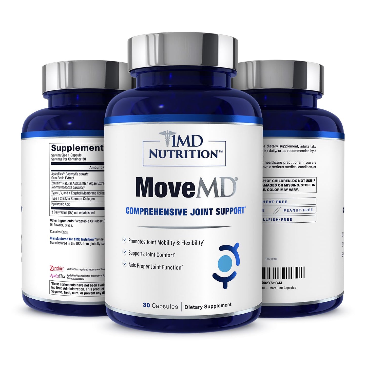 1MD Nutrition MoveMD - Health Supplement for Joint Discomfort & Support - Our Collagen Pills are Skillfully Formulated for Women & Men w/Hyaluronic Acid & Astaxanthin