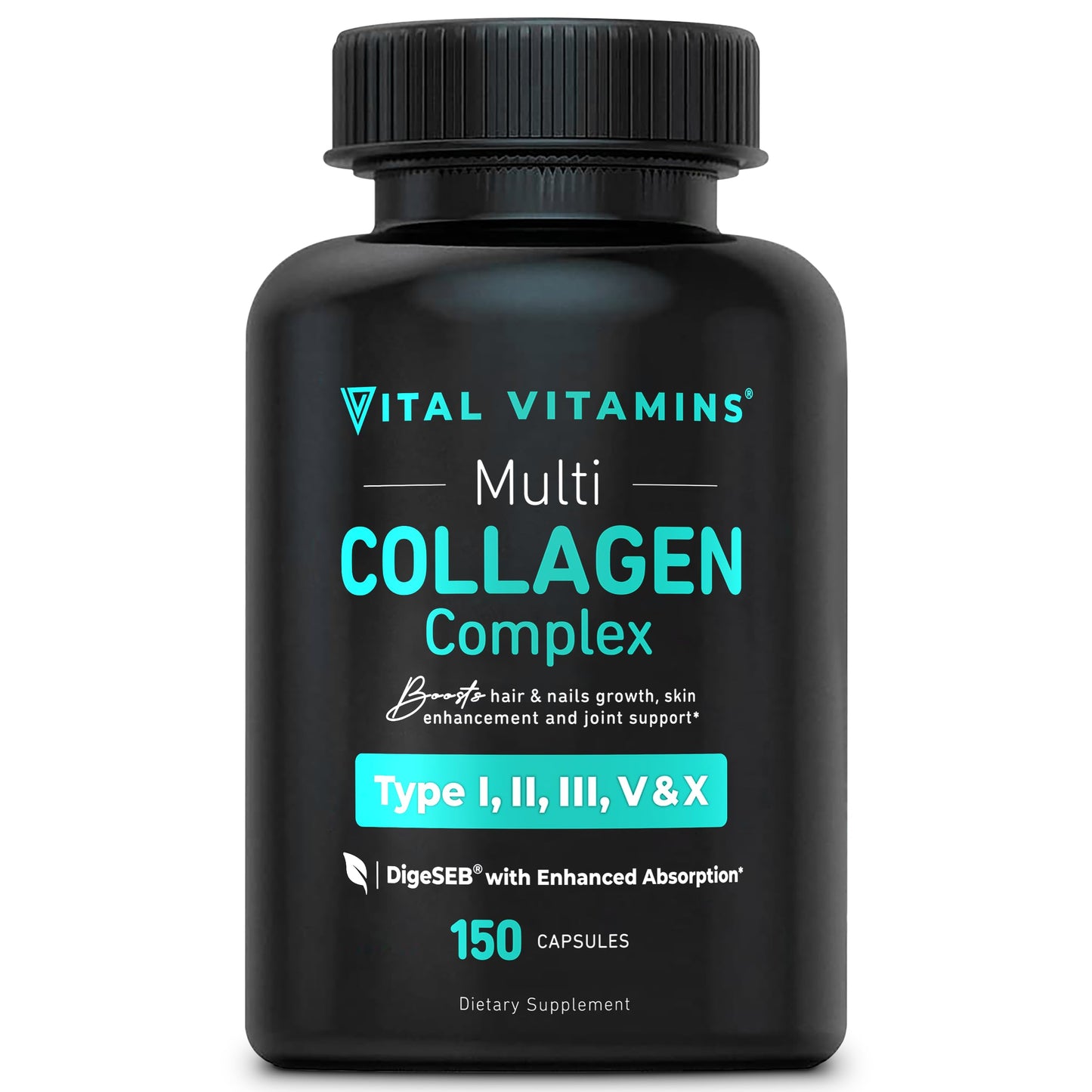 Vital Vitamins Multi Collagen Peptides (2-Pack) - for Women & Men - Hydrolyzed Types I, II, III, V, X - Grass-Fed, Non-GMO - 300 Capsules