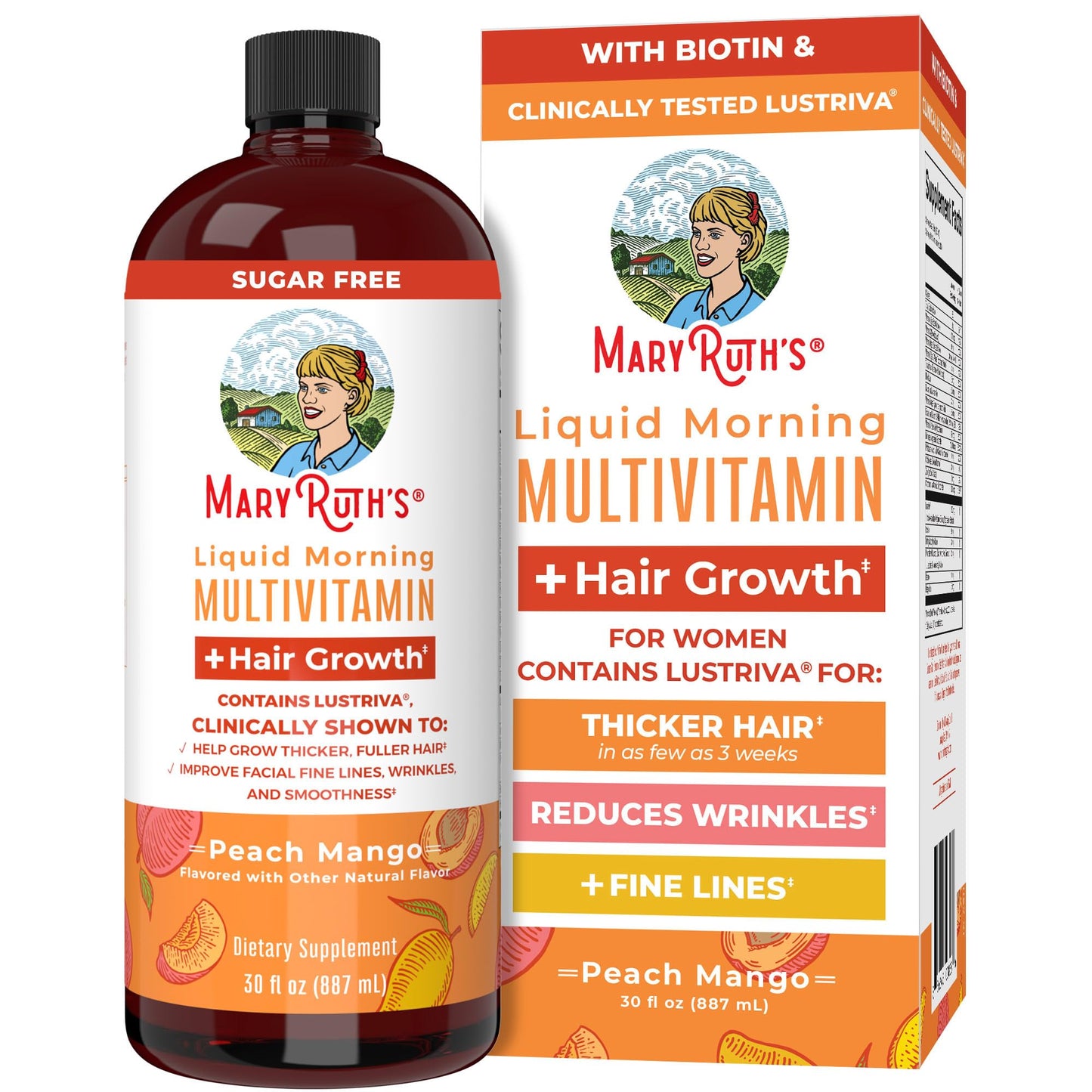 MaryRuth Organics Liquid Multivitamin Lustriva® Hair Growth for Women| Biotin 10000mcg | Vitamin D, B |Clinically Tested for Thicker Hair, Wrinkles, Fine Lines, Skin Care| Ages 18 | 15.22 Fl Oz