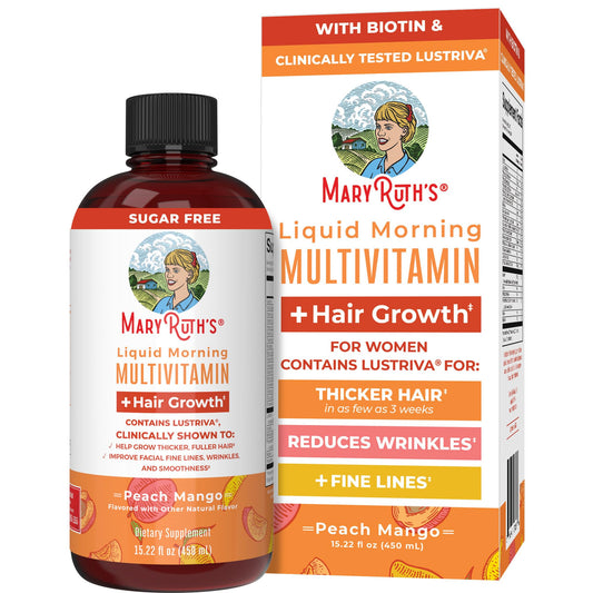 MaryRuth Organics Liquid Multivitamin Lustriva® Hair Growth for Women| Biotin 10000mcg | Vitamin D, B |Clinically Tested for Thicker Hair, Wrinkles, Fine Lines, Skin Care| Ages 18 | 15.22 Fl Oz