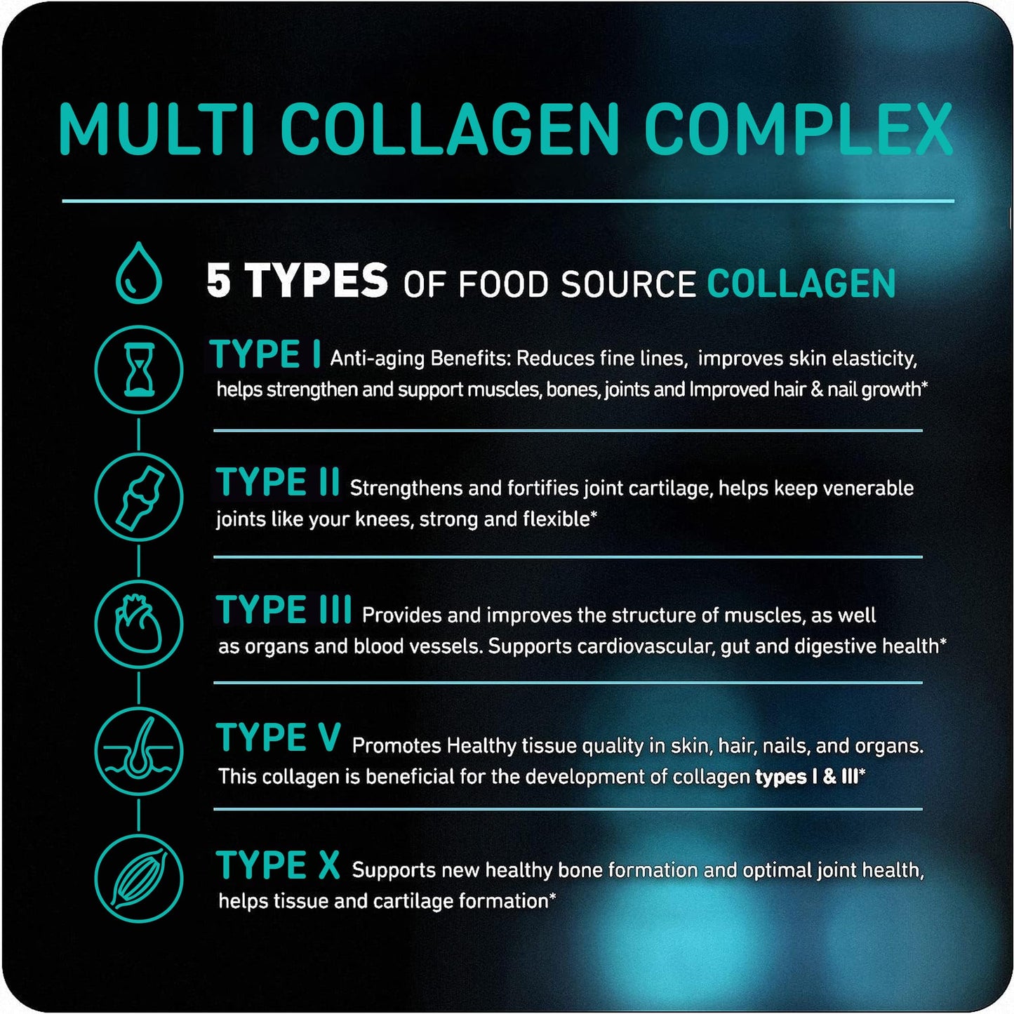 Vital Vitamins Multi Collagen Peptides (2-Pack) - for Women & Men - Hydrolyzed Types I, II, III, V, X - Grass-Fed, Non-GMO - 300 Capsules